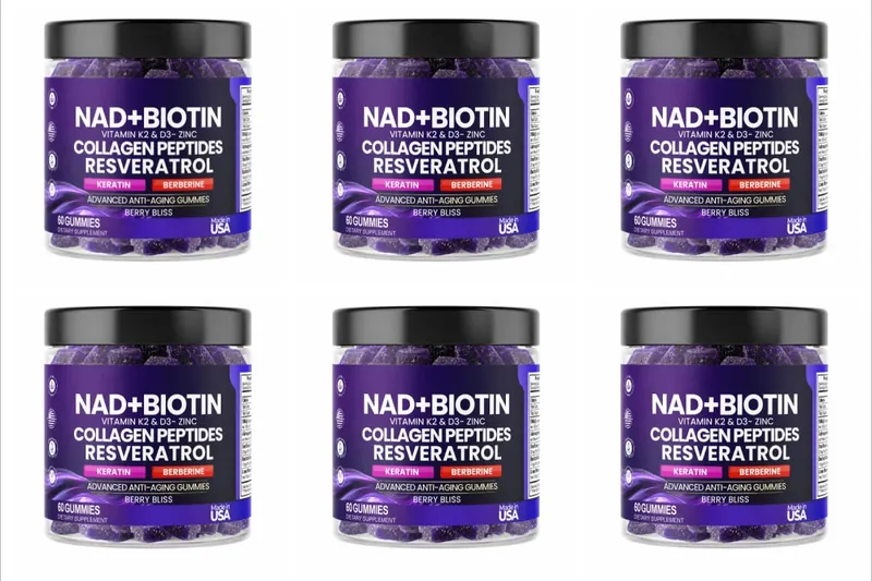 Biotin Collagen Gummies with NAD+ Resveratrol Vitamin D3 K2 Zinc Daily Beauty Wellness Supplement 60 Count Berry Flavor
