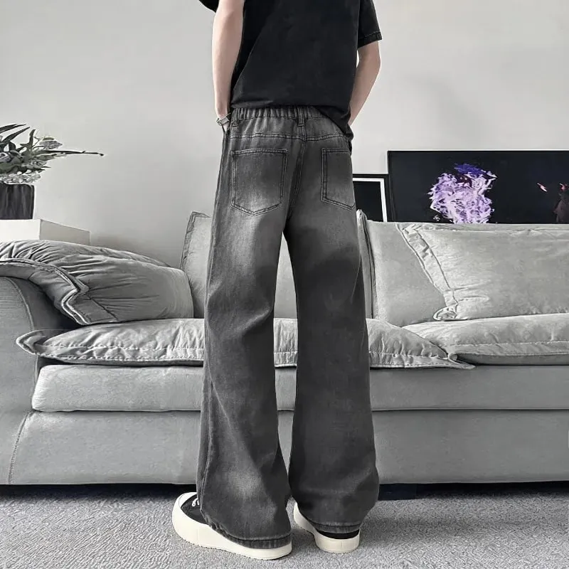 Summer Men's Distressed Denim Pants 2026 New Gray Washed Ripped Loose Straight Leg Casual Streetwear Jeans