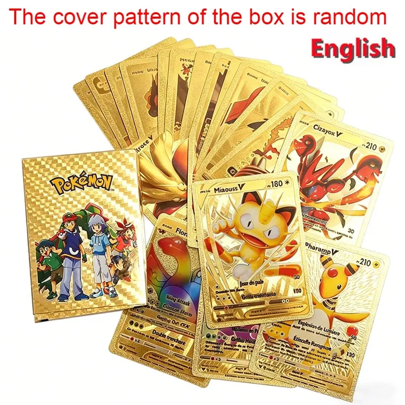 55PCS Pokemon Cards Vmax GX Gold Foil Flash Box Party Interactive Game English Spanish Colorful Game Battle Collection Card Gift