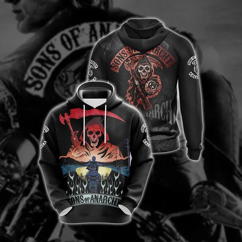 Men's Street Style 3D Sons of Anarchy Print Hoodies Sweatshirts Autumn/Winter Unisex Loose Casual Tracksuit Outdoor Y2k Pullover