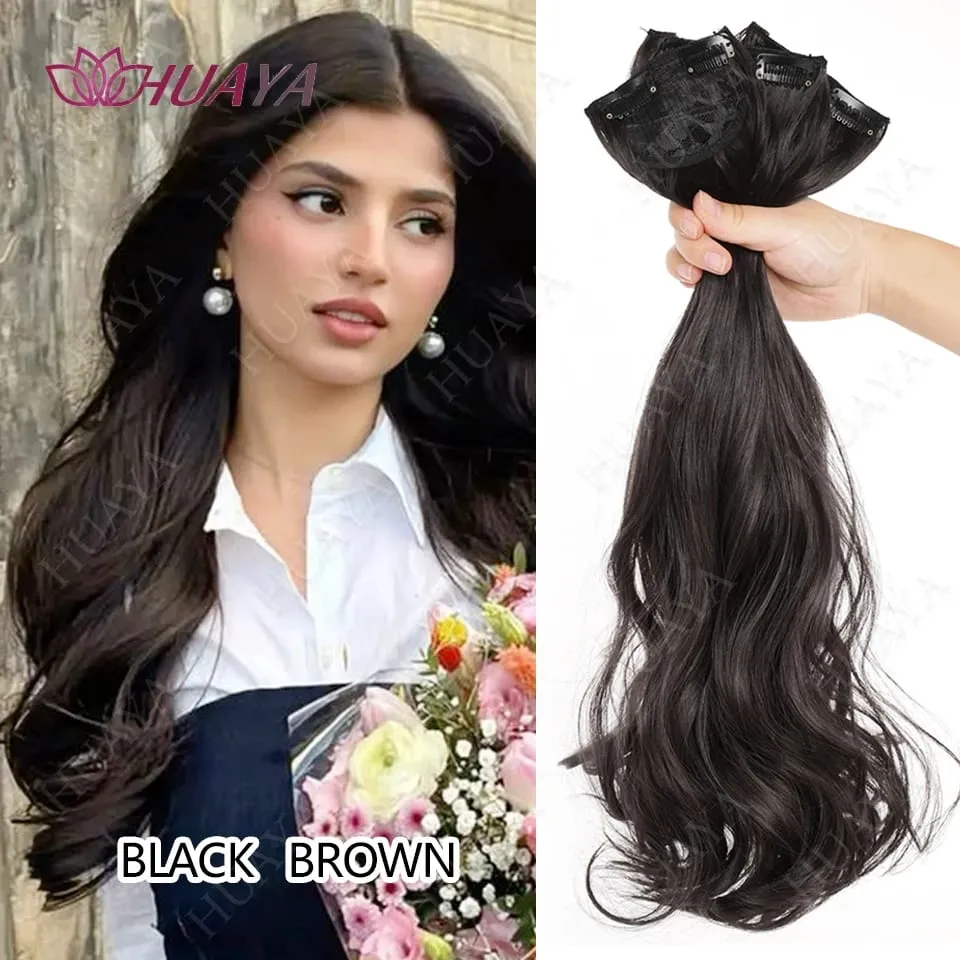 Clip In Hair Extensions 3 PCS Full Head 20/24 Inch Long Curly Wavy Synthetic Hair Pieces Natural Wavy For Women Girls Hair