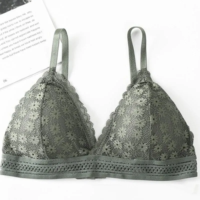 Lace Back Women Bra Set Without Steel Rims French Triangular Cup Comfortable Chest Covering Stretchable Skin Friendly Underwear