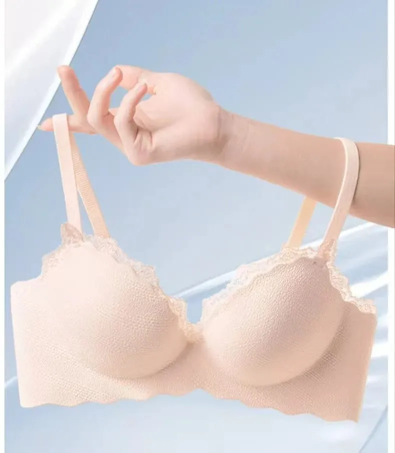 2025 Fashion Lace Thickened One-piece Seamless Push Up Lingerie Small Breast Gathering Comfortable Bra For Women