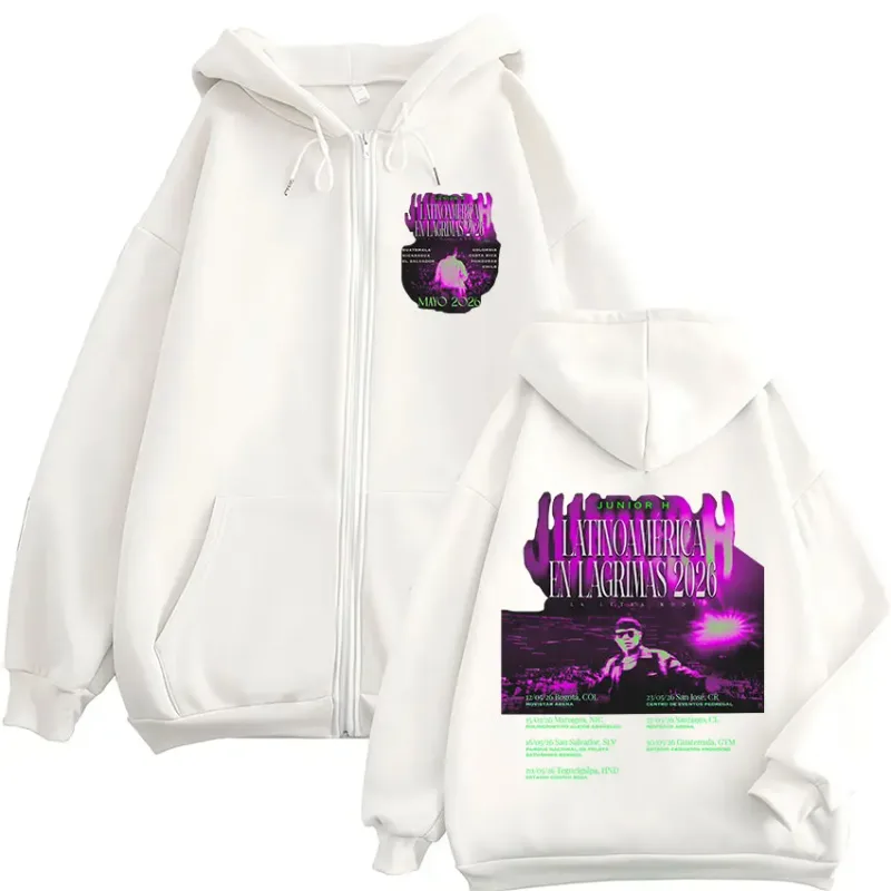Junior H Latinoamerica En Lagrimas Tour 2026 Zipper Hoodies Men's Women Fashion Casual Zip Up Sweatshirts Pullovers Streetwear