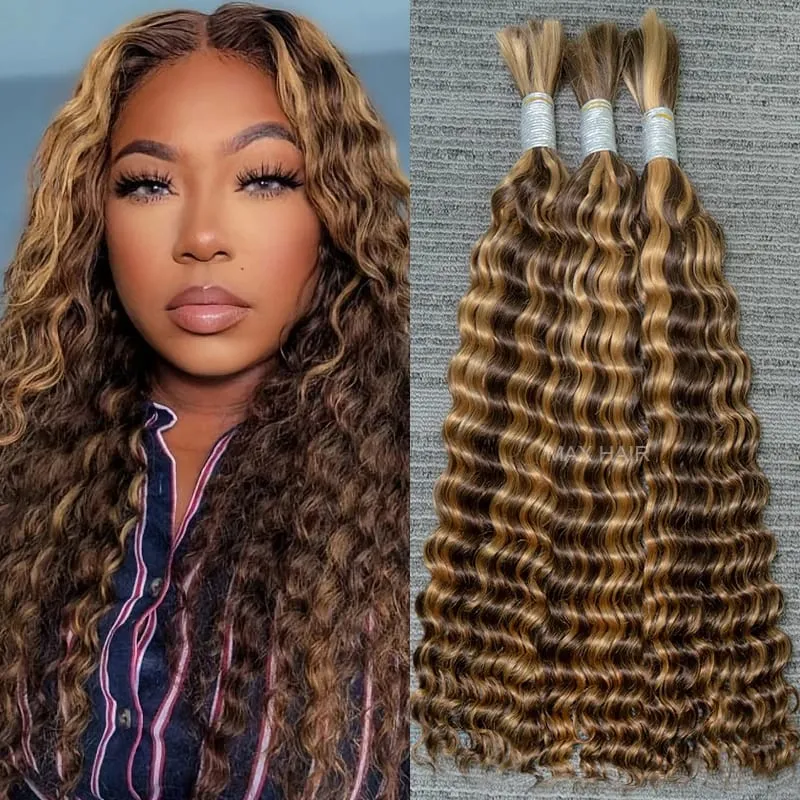 100% Human Hair Deep Wave Bulk Hair No Weft Bundles For Braiding Brazilian Virgin Hair Natural Wave Curly Hair Extensions Remy H
