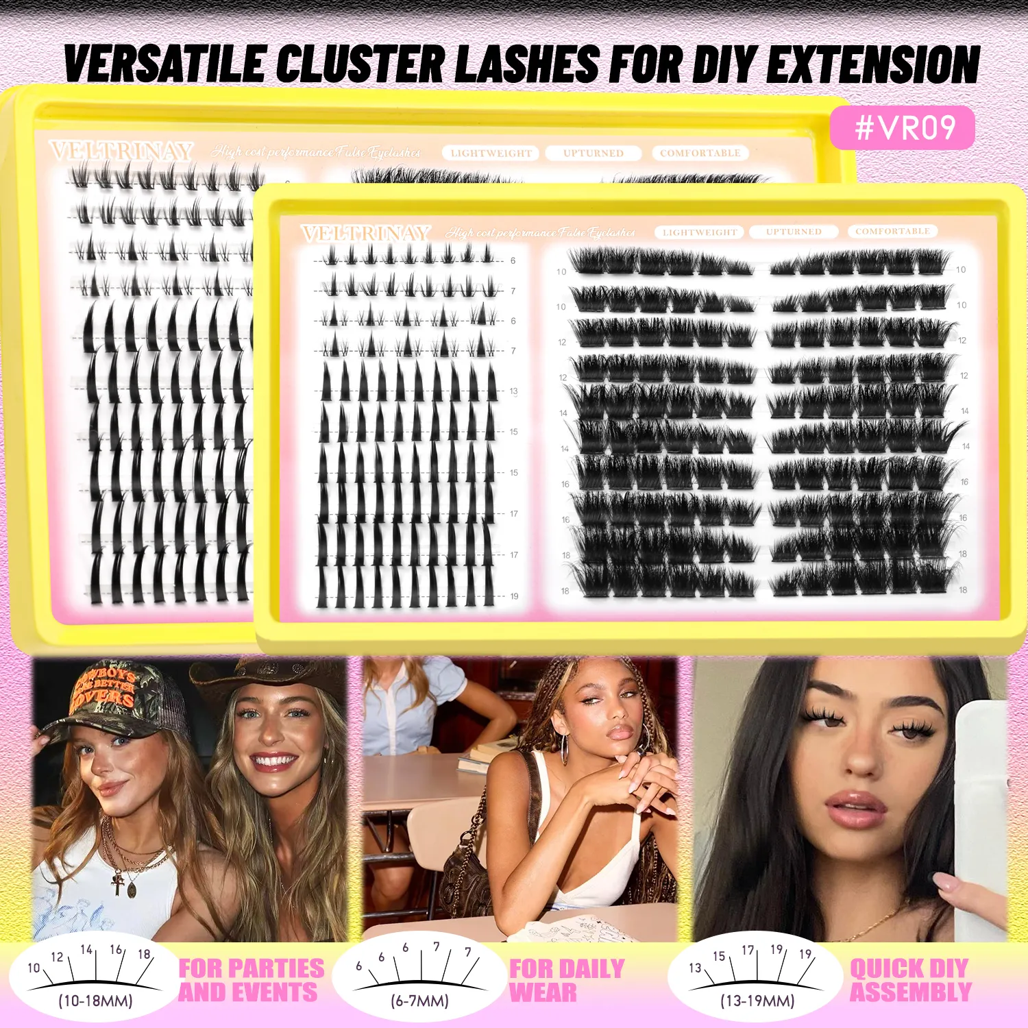 4-in-1 208pcs Lash Clusters 1style Manga Lash+2 style Spiky Botoom Lash+1 style Cat Eye Eyelashes DIY Clusters Lashes