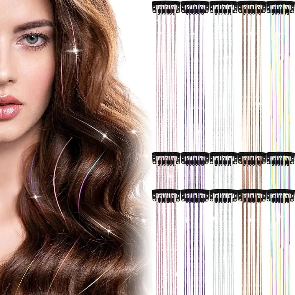 1/6Pcs Colorful Long Straight Hair Pieces Synthetic Clip-in Hair Extensions Synthetic High Temperature Fiber Wig for Daily Use
