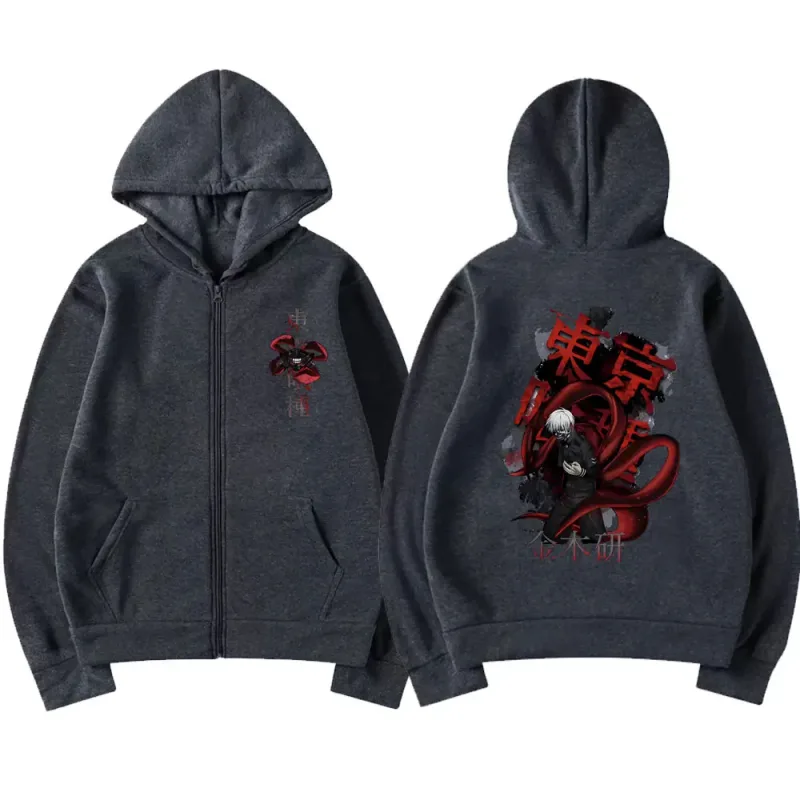 Anime Tokyo Ghoul Kaneki Ken Graphic Zipper Hoodie Men Women Casual Hooded Pullover Fashion Oversized Zip Up Sweatshirts Jackets