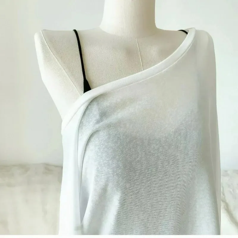 Sheer Baggy T-shirt Streetwear Off Shoulder Top Summer Sunscreen Pullover Shirt Women Loose Sheer T-shirt Long Sleeve Lazy Shirt