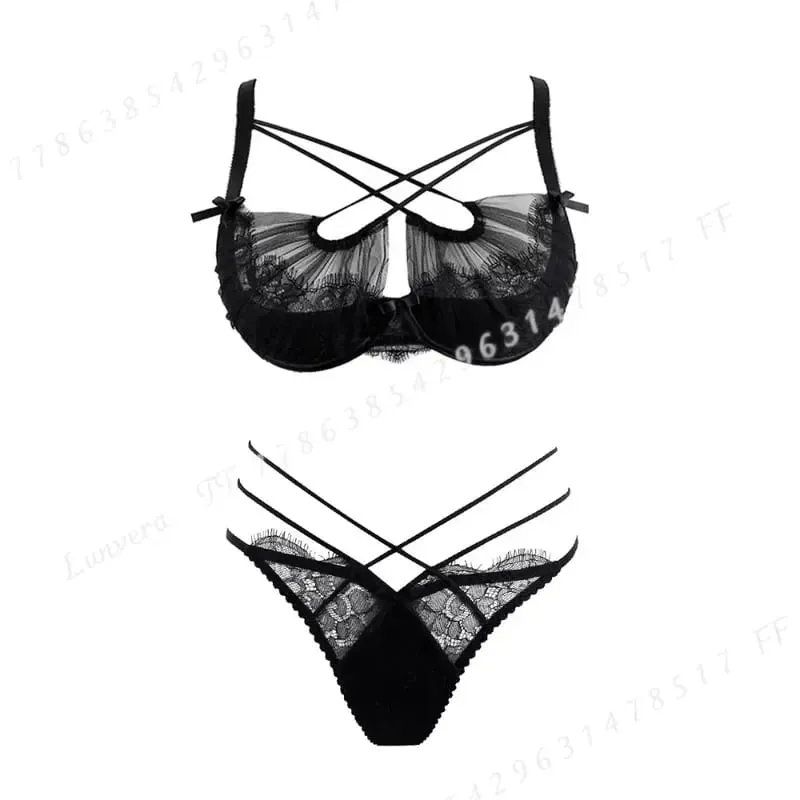 Ensemble de Lingerie d'été en dentelle brodée, cravate croisée, soutien-gorge Push Up en maille transparente, sous-vêtements confortables à porter au quotidien pour femmes, taille 32-38