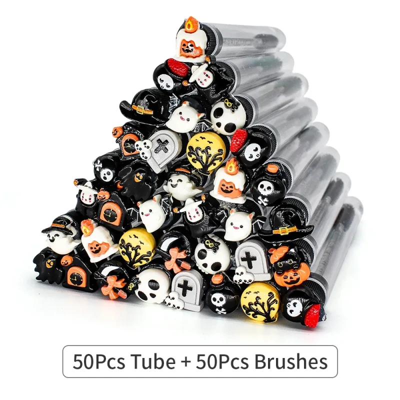 10/50pcs Professional Halloween Tube Mascara Wand - Spooky Horror & Cute Face Brushes Eyelash & Eyebrow Grooming Kit for Parties