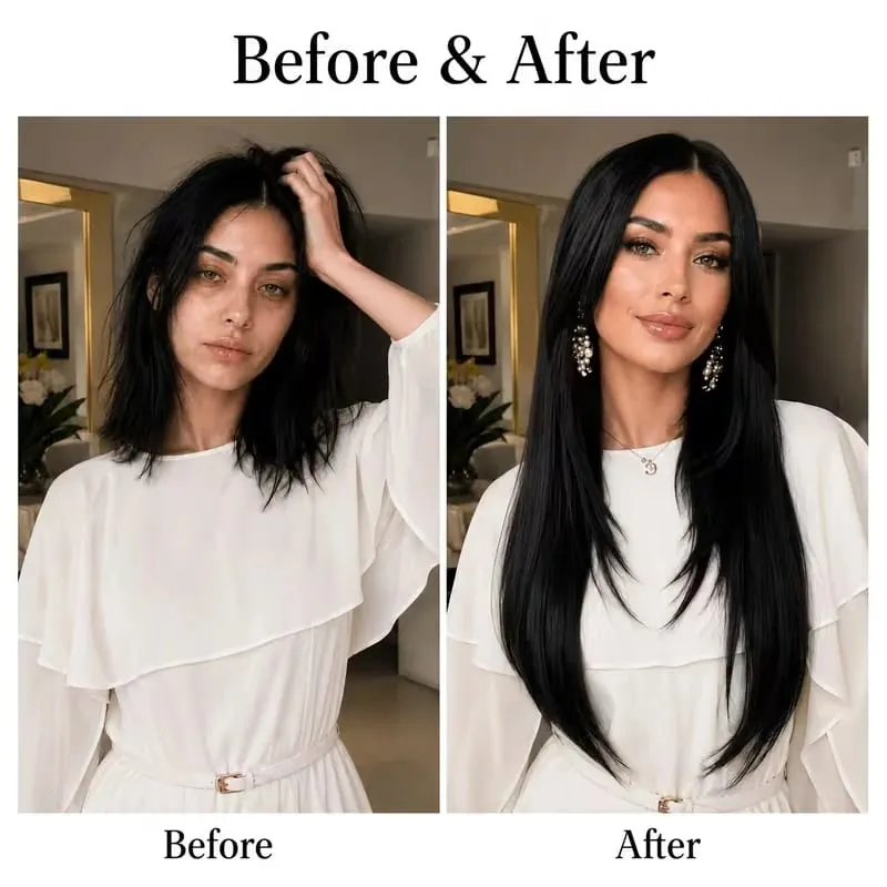 22Inch Synthetic Long Straight Multi Layer Hair Extension BB Clip Style Fiber Hairpiece for Women Daily Wear Confident Elegant