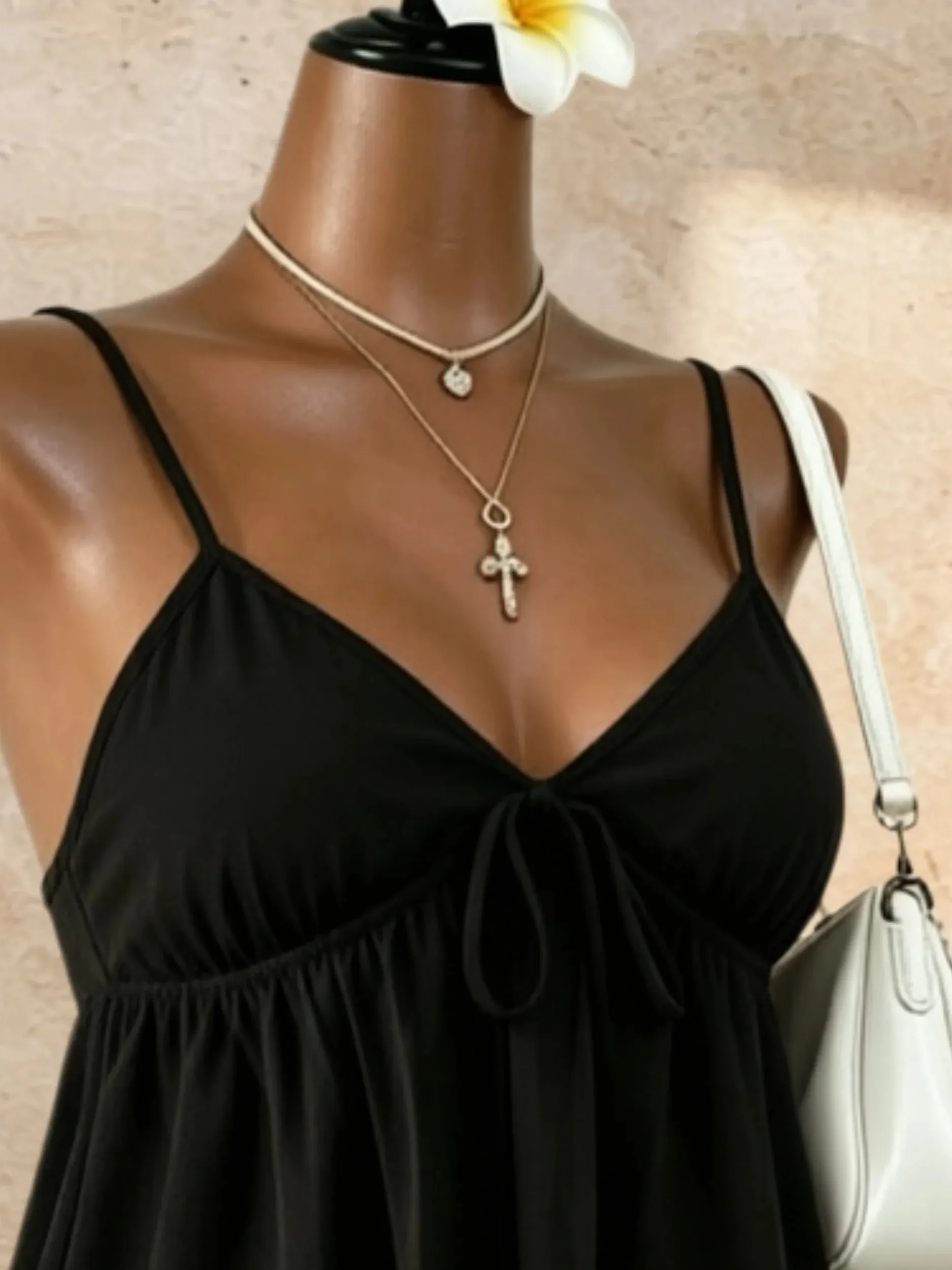 Women V Neck Spaghetti Strap Front Tie Ruched Waist Flared Peplum Cami Top 2026 Summer Y2K Solid Black Casual Beach Vacation Loo