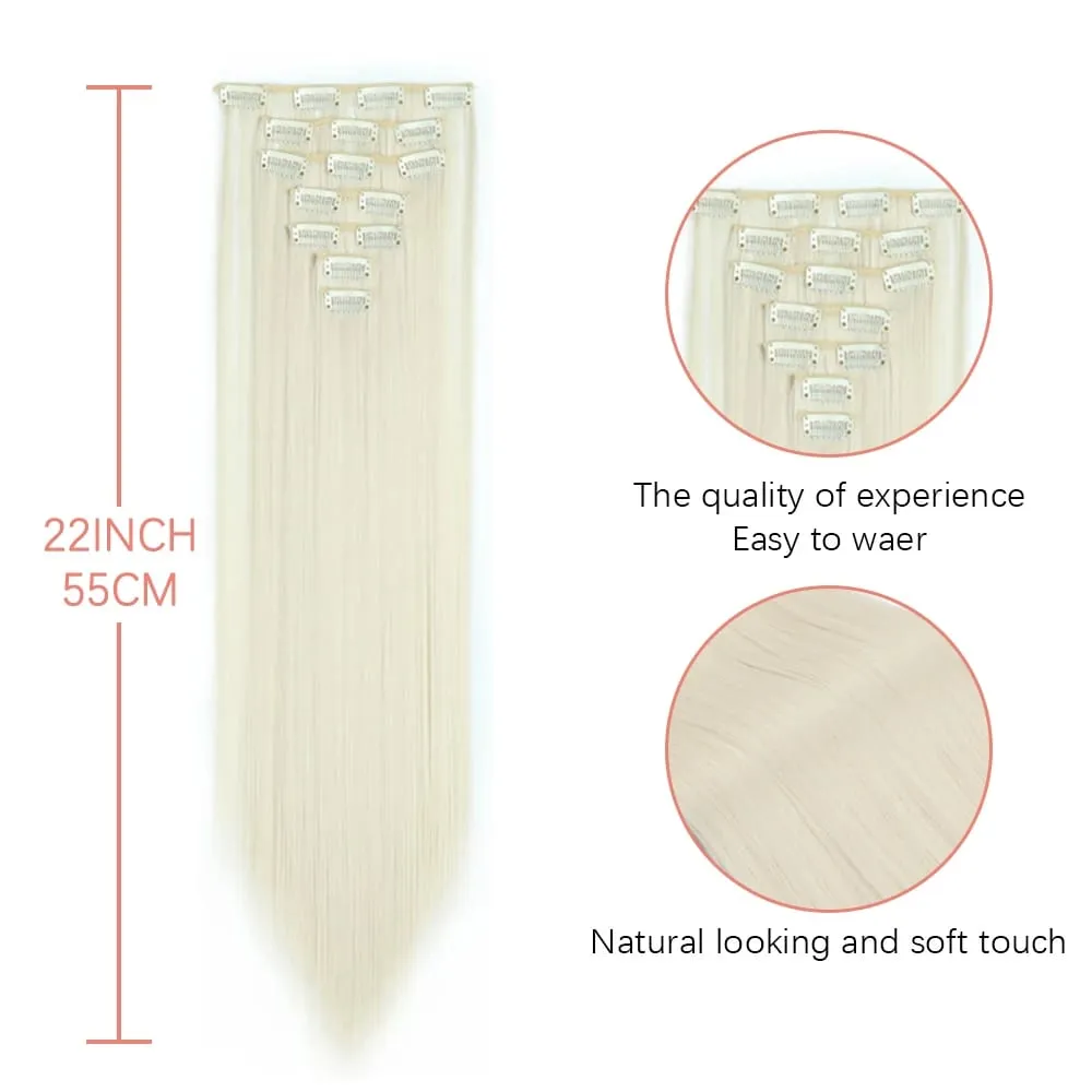 Extensions capillaires synthétiques longues et lisses à 16 clips, postiches blondes naturelles résistantes à la chaleur, 7 pièces/ensemble, pour femmes