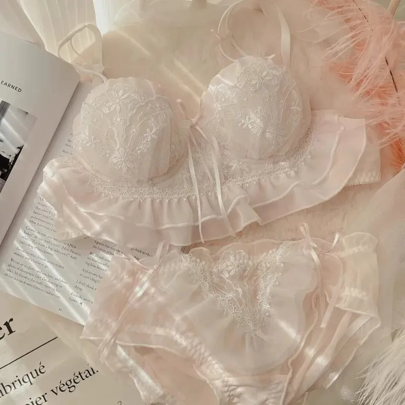 Japanese Lolita Lace Bra Set Half Cup Sweet Sexy Lingerie Women Small Breast Push Up Supportive Pure Feminine Girl Charm S-xl