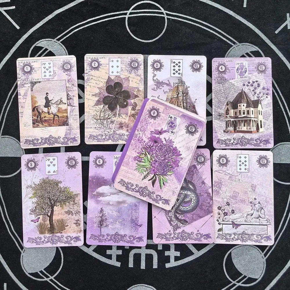 Lavender Lenormand Deck - 9*6cm 36 Cards with Vintage Botanical Illustrations Shabby Chic Purple Aesthetic Tarot Alternative
