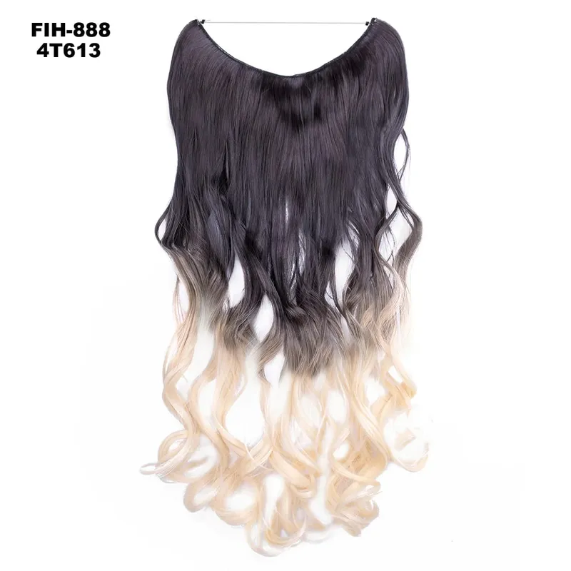 Synthetic One piece Hair Extensions No Clip No Glue Invisible 24inch Long Straight Wave Heat Resistant String Hairpiece