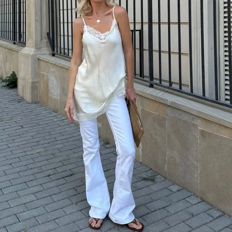 Elegant Lady Silk Satin Spaghetti Strap Camis Dress Women Lace Trim V Neck Sleeveless Mini Dress Fashion Club Party Slip Dress
