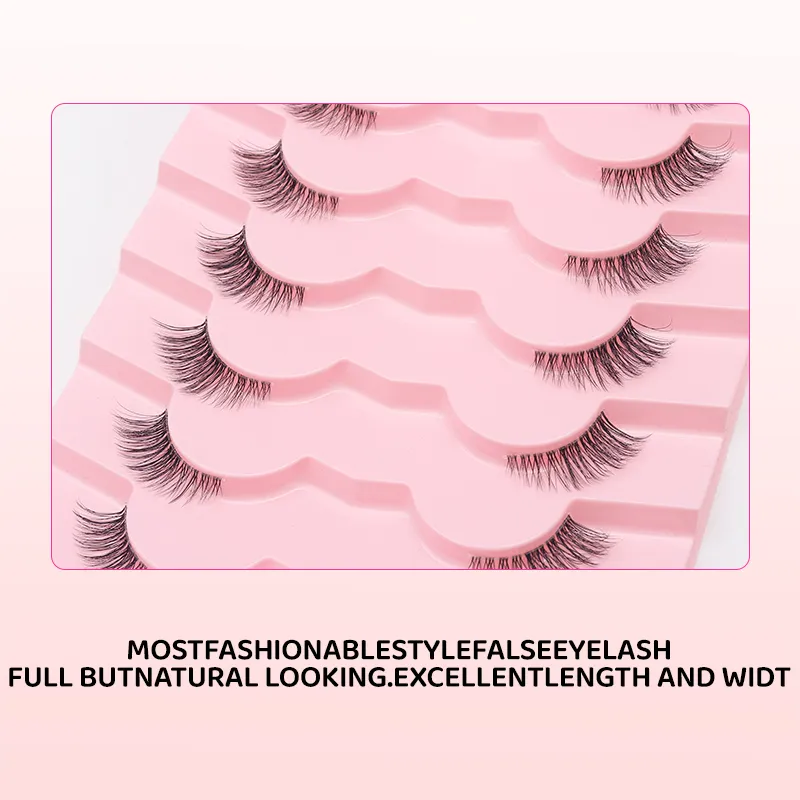 7 Pairs Natural Lashes Wispy Half Clear Band Strip Lashes False Eyelashes Soft Fluffy Lightweight Eye Lashes Makeup