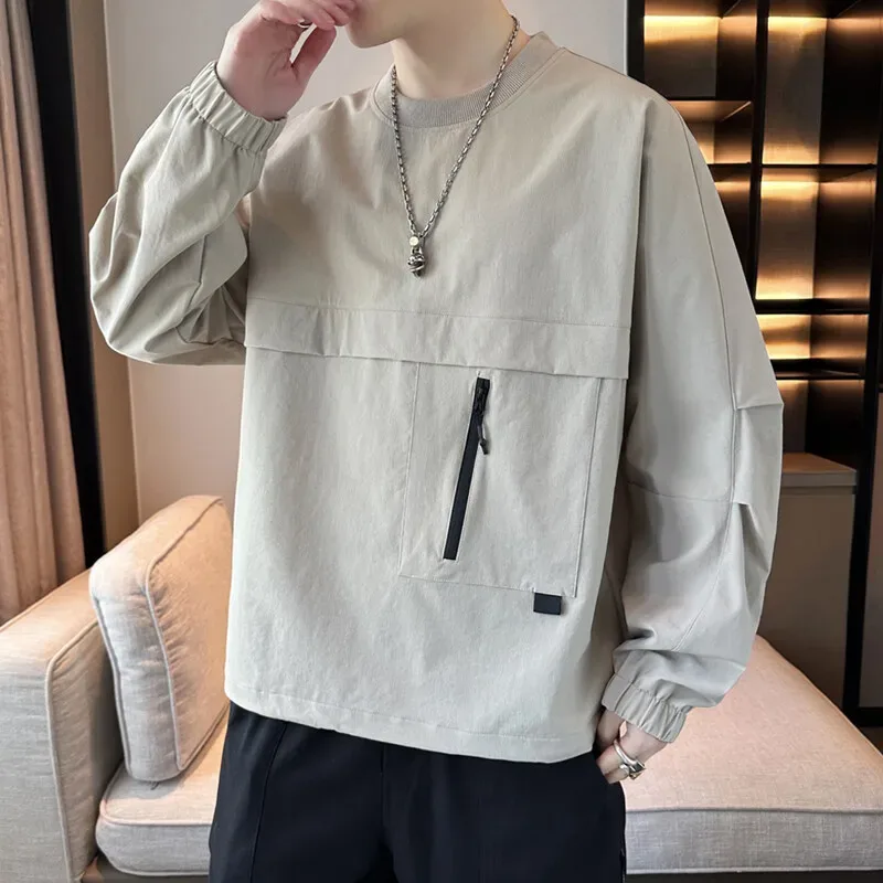 Afslappede lette og åndbare trøjer til mænd Forår Sommer Nylon Pull On Hættetrøjer Streetwear Solid Top Sweatshirts Tøj