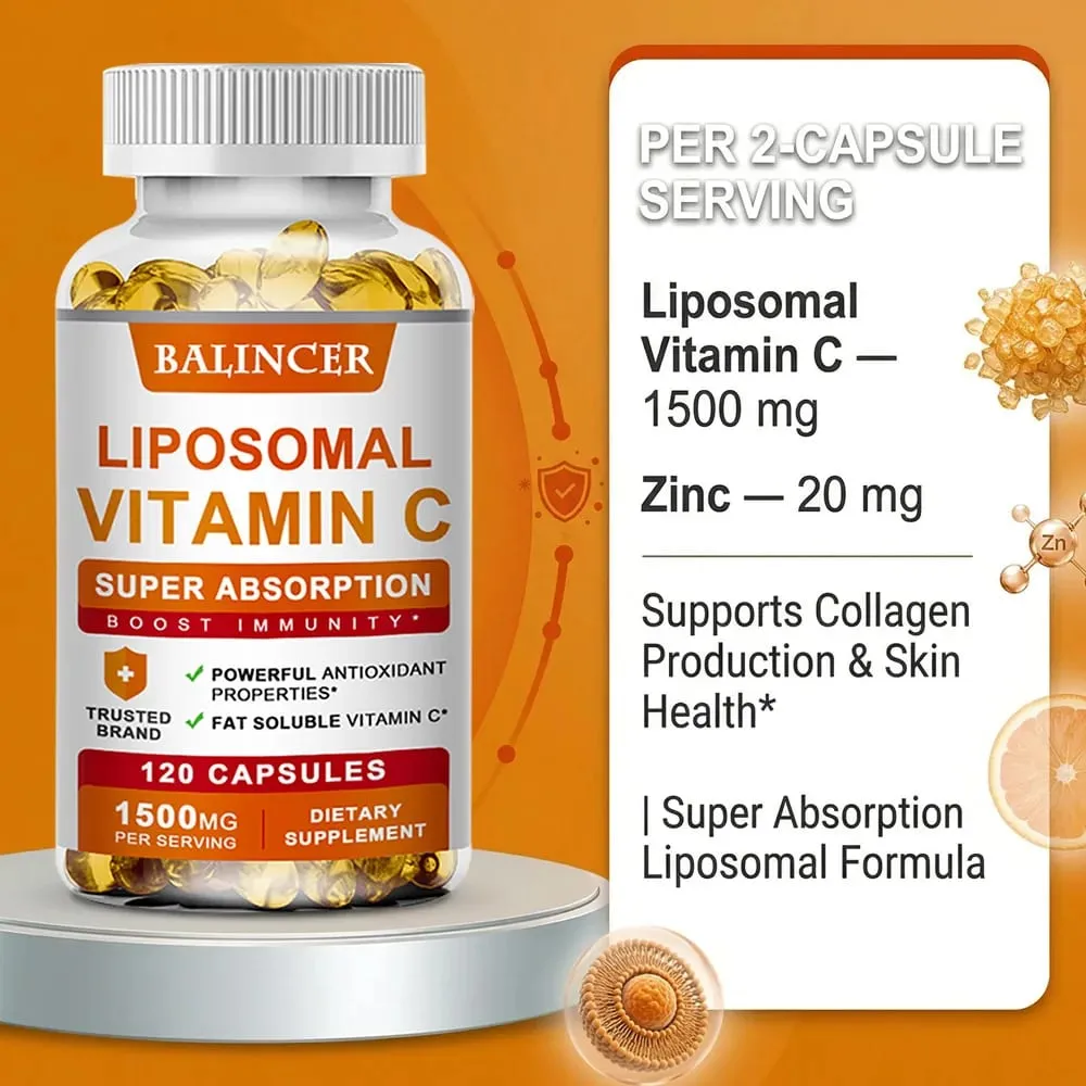 Liposomal Vitamin C Supports Antioxidant Health & Immune Function High Absorption Non-GMO Gluten Free – 120 Capsules