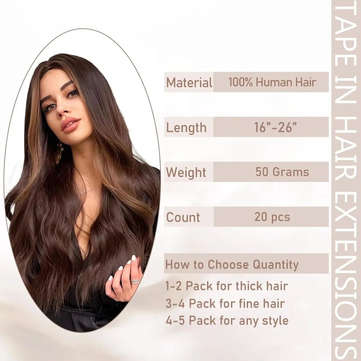 #4 Bone Straight Tape In Hair Extensions Indian Hair Medium Brown Tape In Human Hair Extensions 16-26 Inches 50g/20pcs For Women