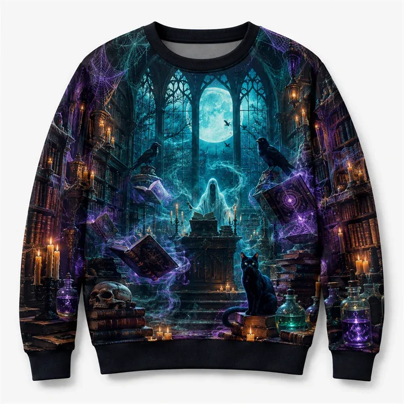 2026 New Ghost Pumpkin Skeleton Print Halloween Sweatshirts Fashion Holiday Wear Unisex O Neck Sweater Cool Streetwear Pullovers