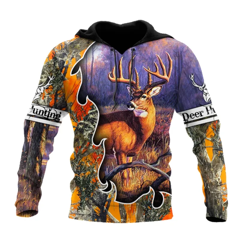 Men's Clothing Fashion Hunting Loose Hoodie Large 3D Printed Animal Deer Super Large Hoodie Fashion Enthusiast Tops