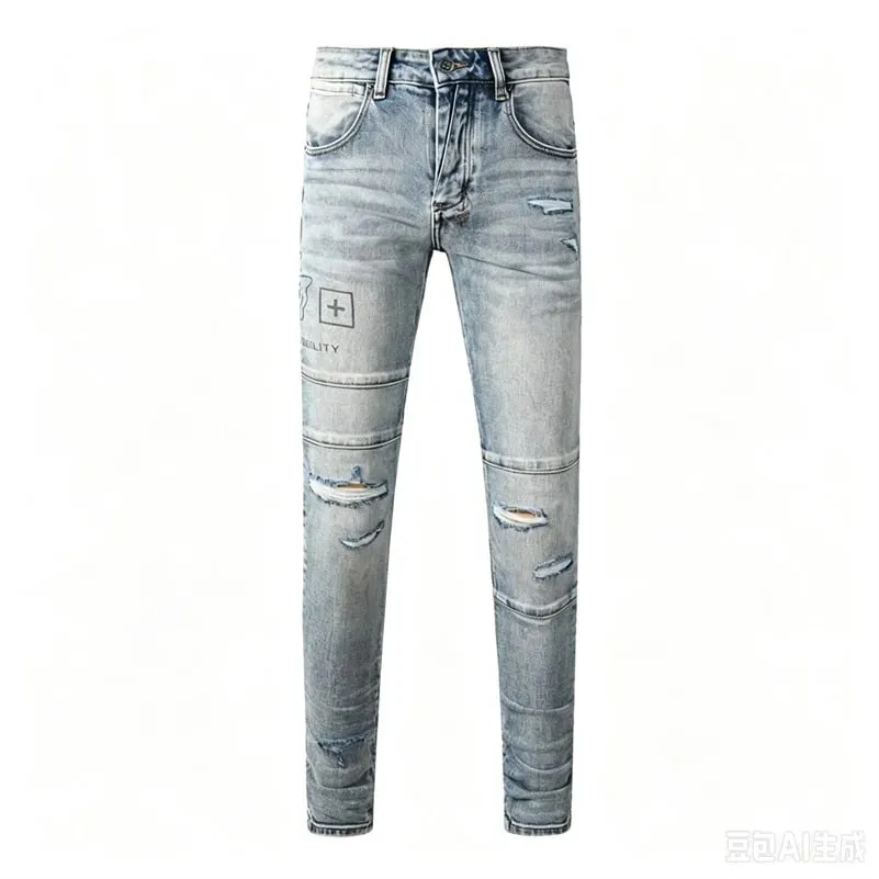 Luxury Streetwear Men's Jeans Americans Style Holes Long Trousers Quality Male Stretch Slim Pants Skinny Trousers