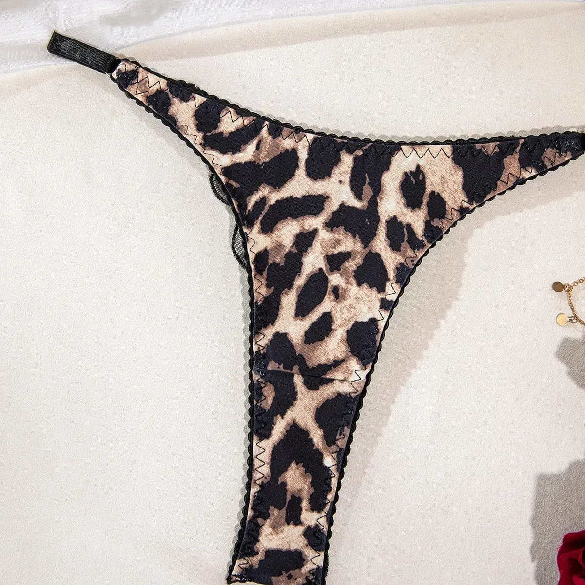 Conjunto de lencería Sexy de encaje fino con estampado de leopardo, ropa interior transparente sin anillo de acero, ropa exótica — image 6
