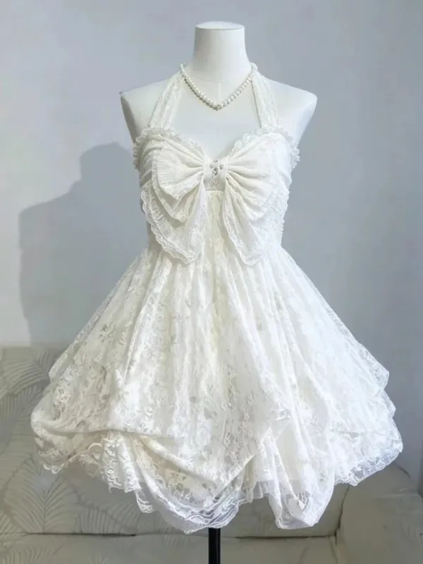 Japanese Style Sweet Lace Bow Kawaii Lolita Dress Women Vintage Ruffles Cake Dresses Harajuku Y2k Slim Bandage Dress 2026 Summer