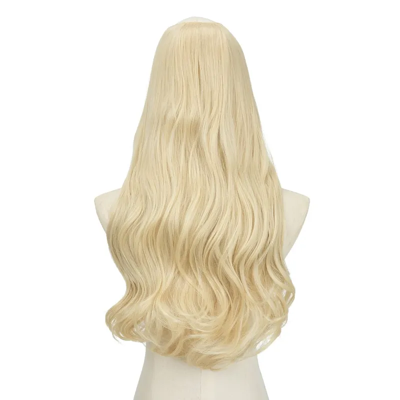 Extension de cheveux synthétiques à Clip en U de qualité supérieure, postiche longue, épaisse et bouclée, Blonde naturelle, faux cheveux résistants à la chaleur pour femmes
