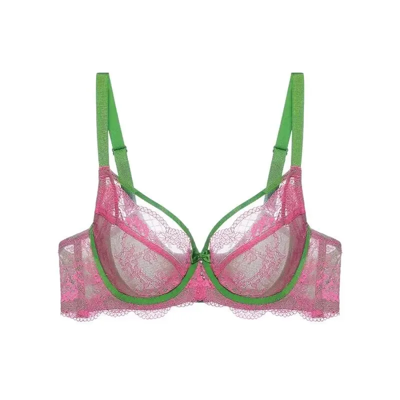 Sexy Minimizer Bra Set Full Cup Ultra Thin Lace Gathered Plus Size 34-42 Big Breast To Small Breast Support Comfort Lingerie