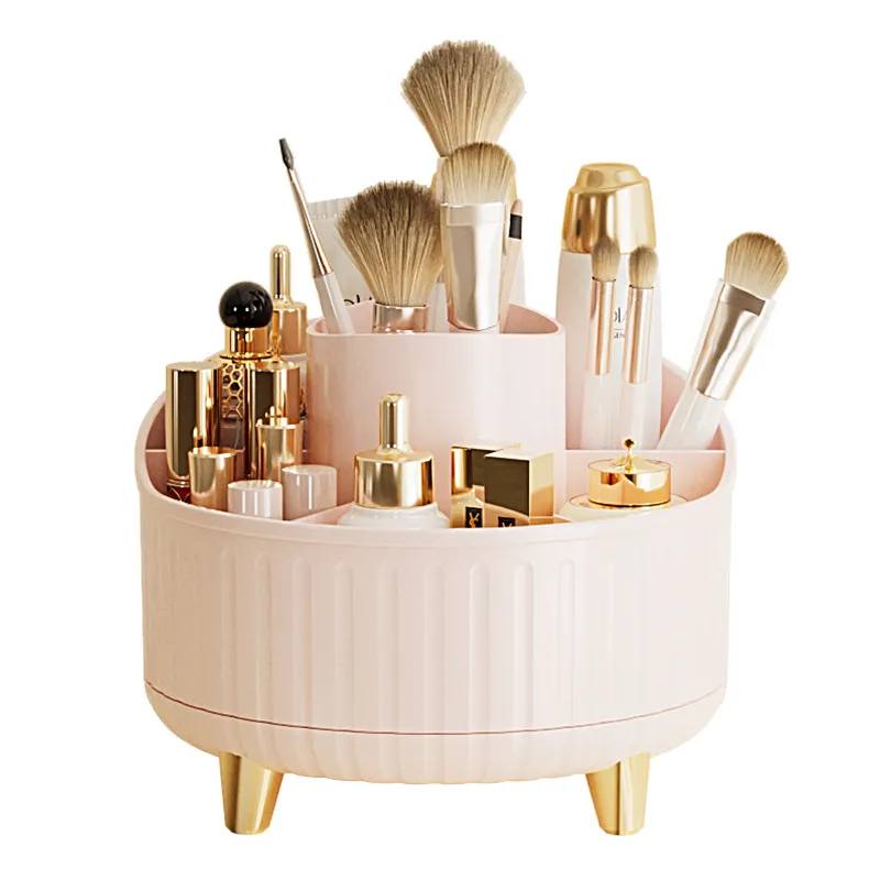 360° Rotating Makeup Organizer - 1pc Plastic Cosmetic Storage with 7 Compartments - Multi-Functional Holder for Brushes