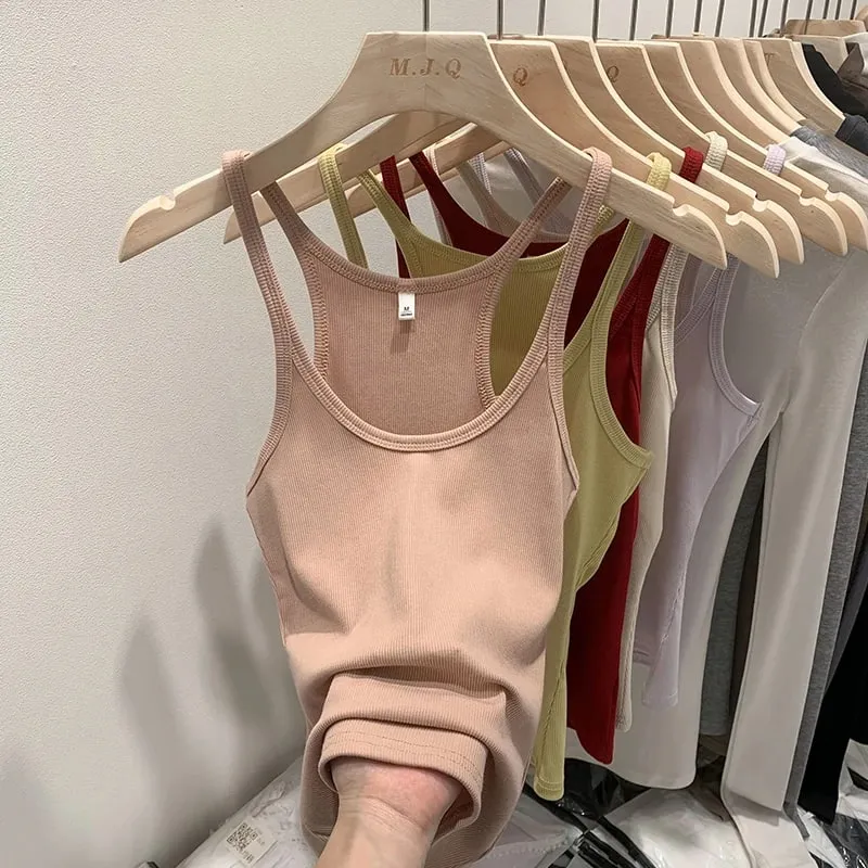 Layering Outerwear Tees 2026 Summer Y2K Hot Girl Knitted Ribbed Women Camis Figure Flattering Sleeveless Tank Top