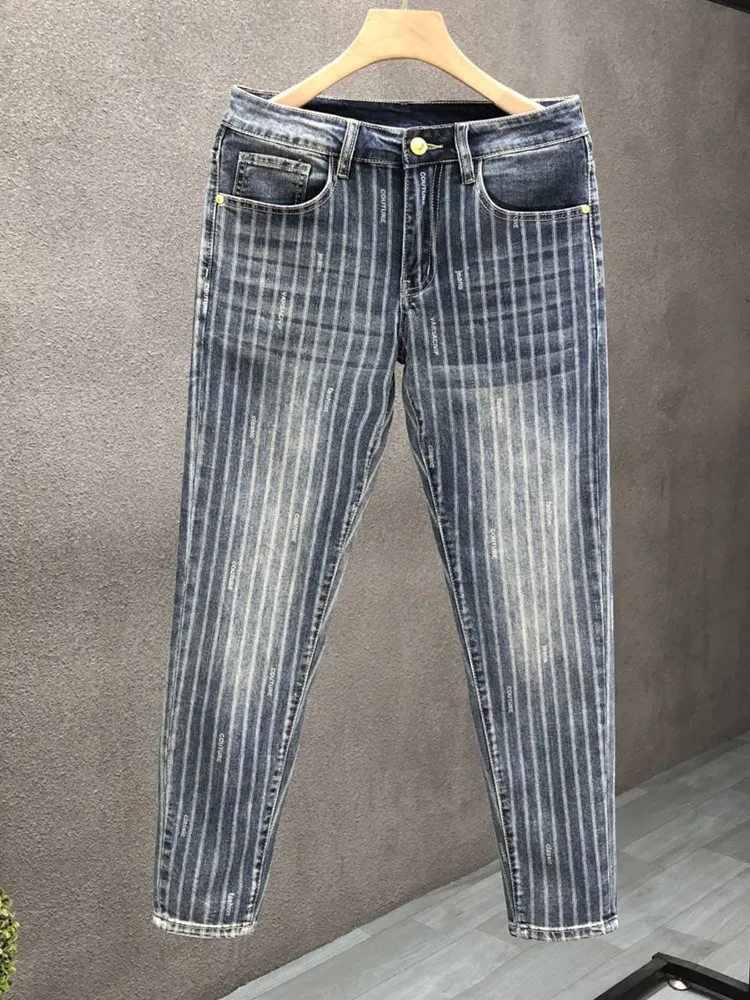 Autumn and Spring Fashion Trend Retro Sports Striped Straight Leg Jeans Men's Casual Comfortable Breathable High Quality Pants