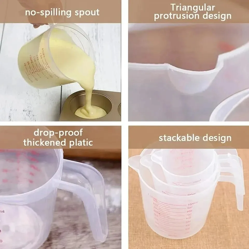 Kusina Food Grade 0.25L 0.5L 1L Plastic Tip Mouth Pot Ibuhos ang Spout Clear Measuring Cup Household Baking Scale Cup Tool sa Kusina