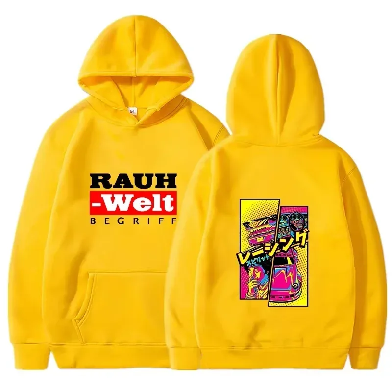 Rauh Welt Hoodie Car Widebody Tuning JDM Racing Pop Art Comic Aesthetic Black Oversized Casual Sweatshirt Long Sleeve