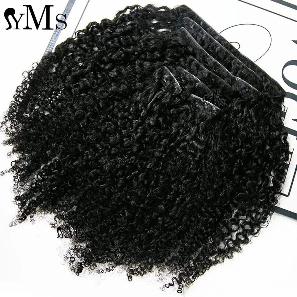 Curly Invisible Clip In Extension Human Hair YMS Invisible PU Seamless Lao Kinky Curly Clip Ins Injected Clip Ins Weft For Woman