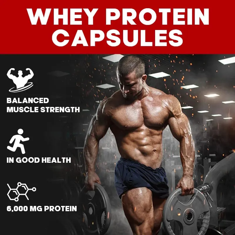 Whey Protein Capsules - Contains 6000mg of Protein - Balanced Muscle Health Boost Immunity and Support Post-exercise Recovery