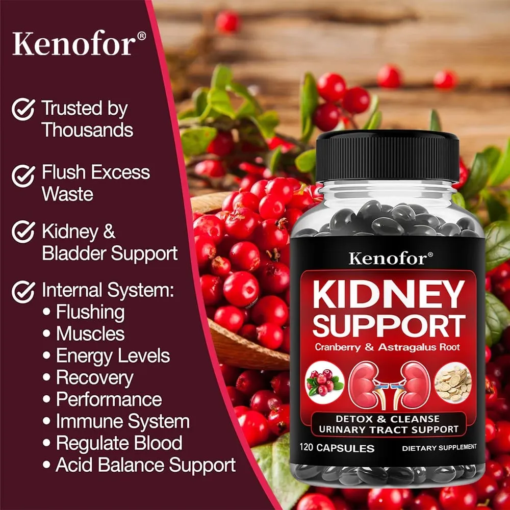 Kidney Support Cleanse Detox Supplement - with Cranberry and Astragalus Root - Supports Urinary Tract and Bladder Health