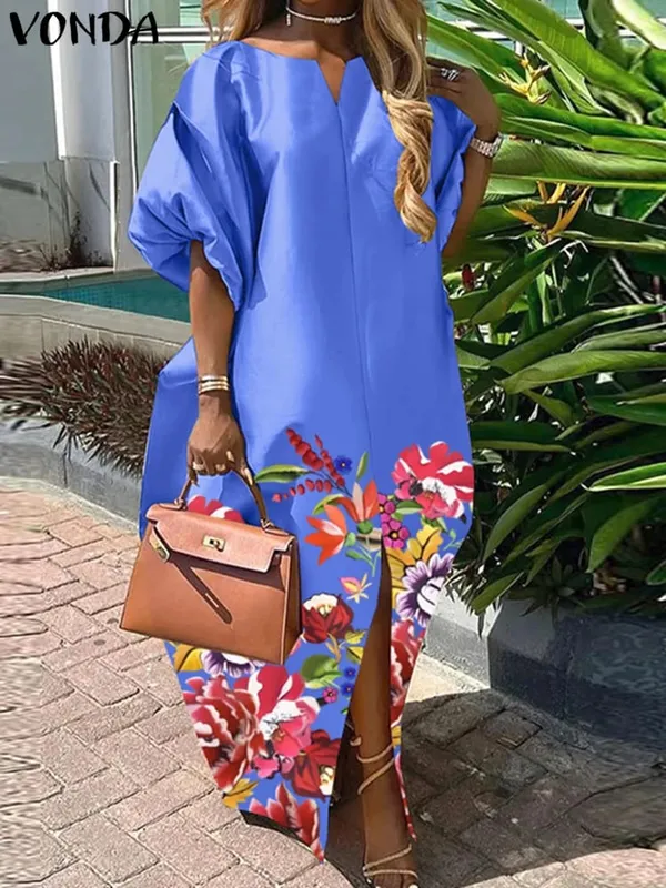 Grande taille 5XL femmes bohème Satin soie Maxi Robe longue 2025 été Robe d'été élégant col en V robes décontracté Robe ample Femme
