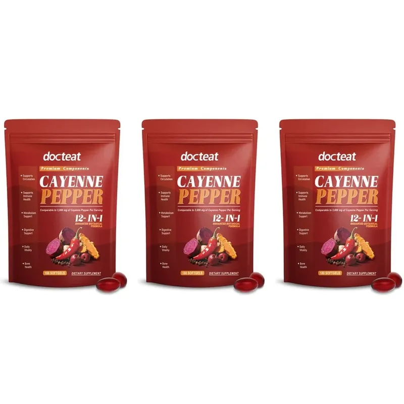 Docteat Cayenne Pepper 12-in-1 Softgels Immune Health and Bone Support with Berberine and Black Pepper Extract 180 Softgels