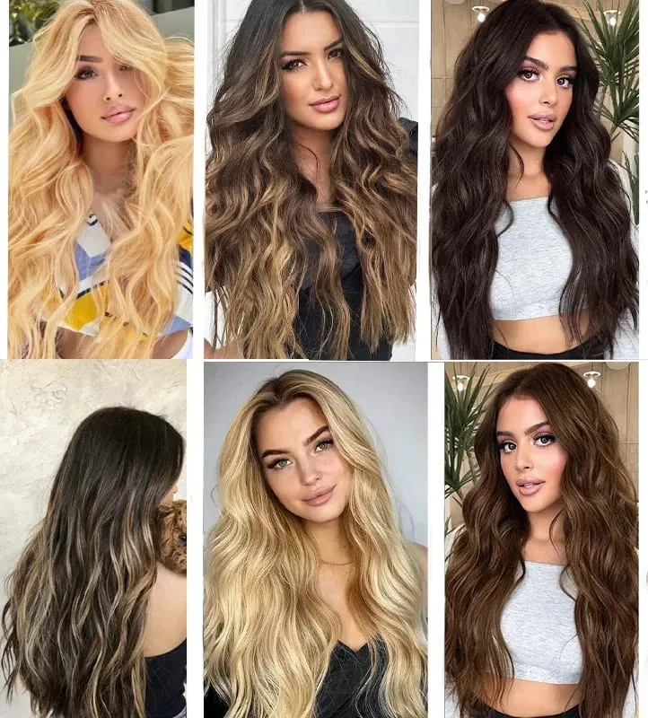 Synthetic 18Inch 16Clips Long Curly Hair Extension Heat Resistant Hair Extension Clips In Ombre Black Brown Blond Women Cosplay