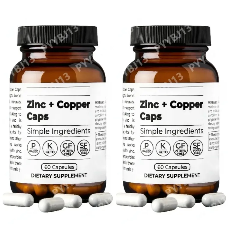 Zinc+Copper Caps Supports Skin Hormone Hair Immune System Health Daily Supplement for Men Women with Zinc L-Methionine Copper