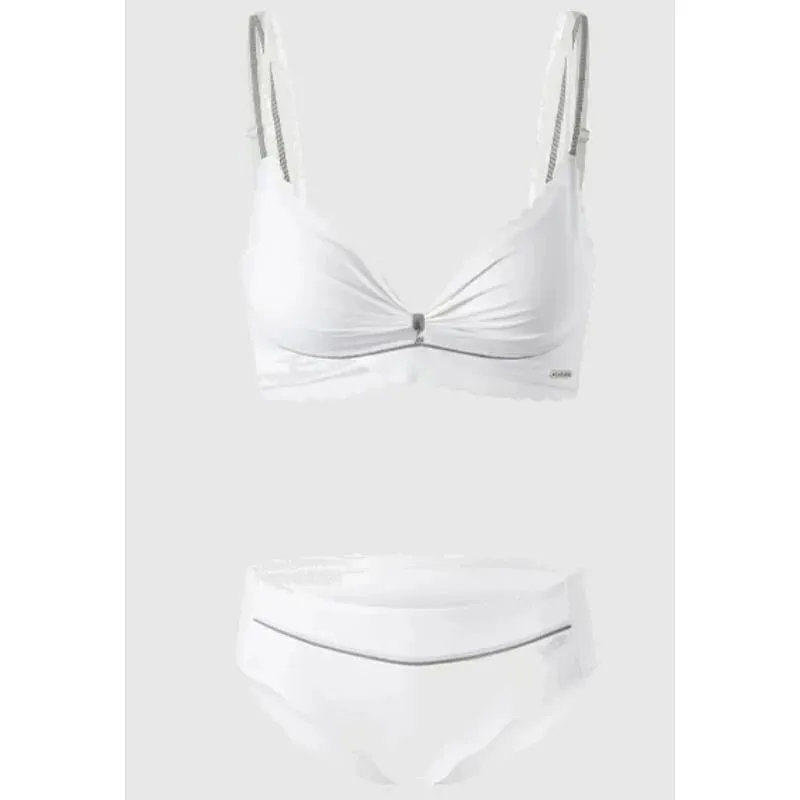 Hot Sweet Cute Lingerie Set Women Wireless Bra Thin Cup Push Up Support Large Bust Minimizer Daily Home Wear Plus Size S-XL Set