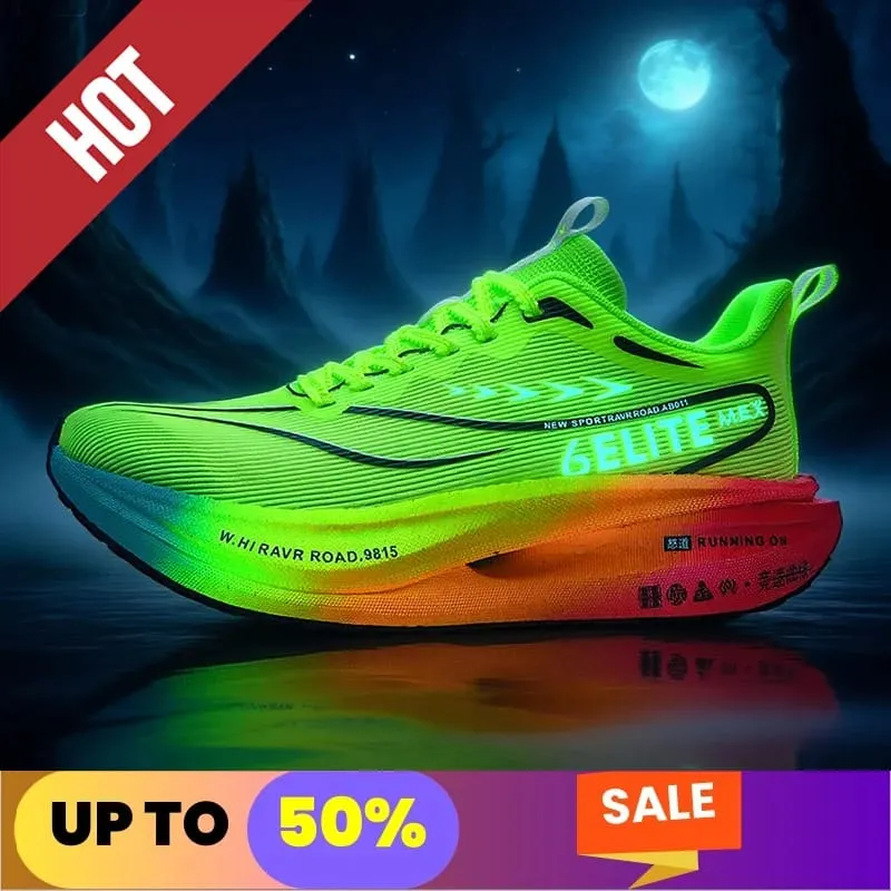 Fluorescence Running Shoes CarbonBoard Marathon Men Sports Breathable Women's Comfortable Athletic Casual Sneakers WearResistant