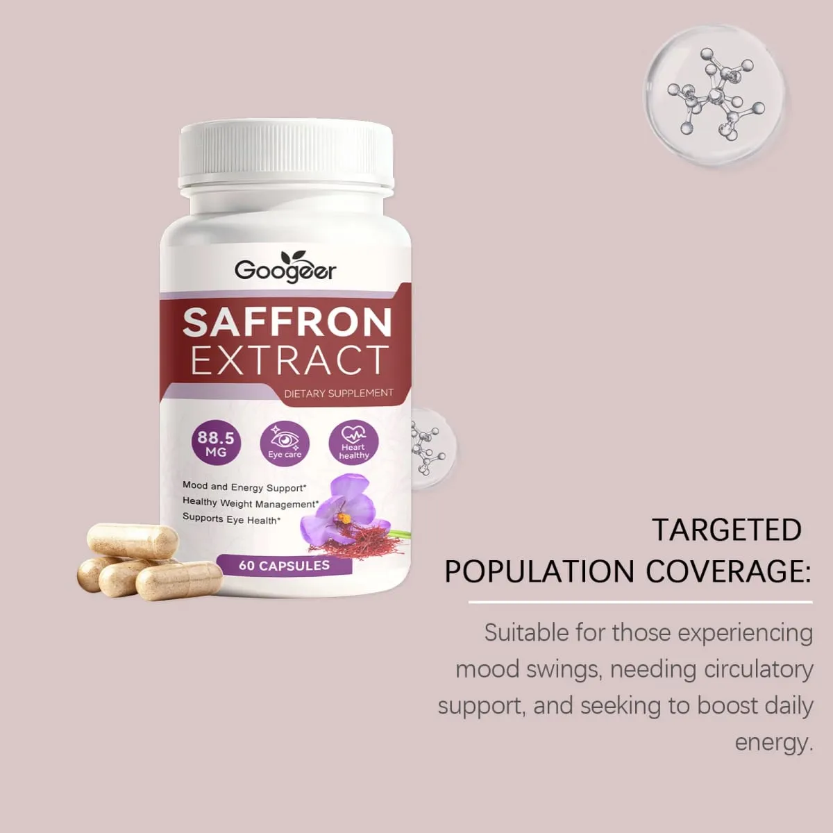Saffron Extract Capsules – Standardized To 3% Crocin – Supports Eye Health & Healthy Mood – 60 Veggie Capsules