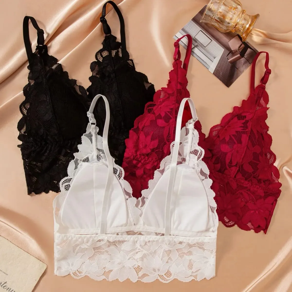 Women's Lace Bra and Panty Set Deep V Scalloped Edge 2 Piece Lingerie 2026