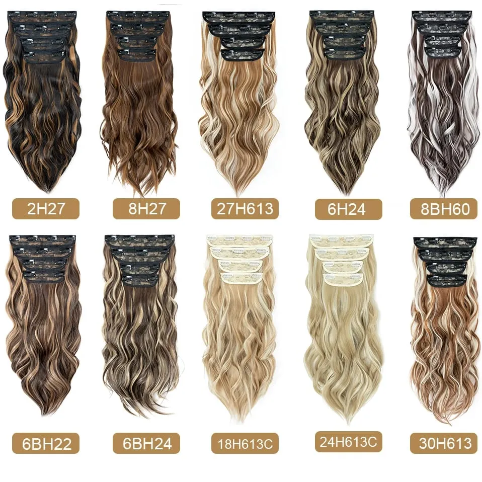 S-noilite Synthetic Hair 22inch Clips In Hair Extensions Long Wavy Clip In Hair Thick Double Weft 4Pcs/set Hairpieces For Women